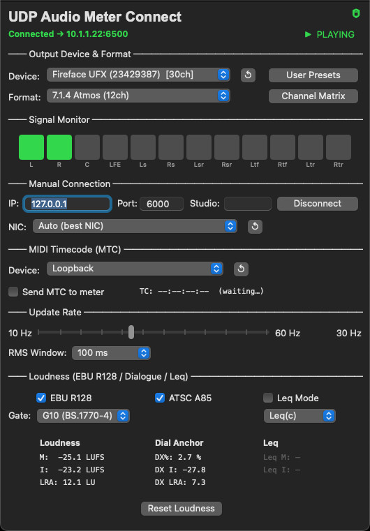UDP Audio Meter Connect